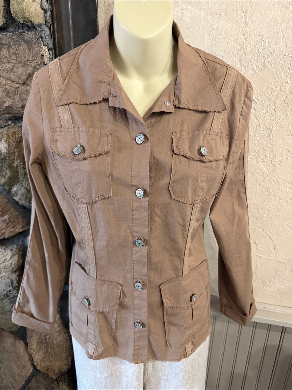 XCVI Tan Button-Front Utility Jacket